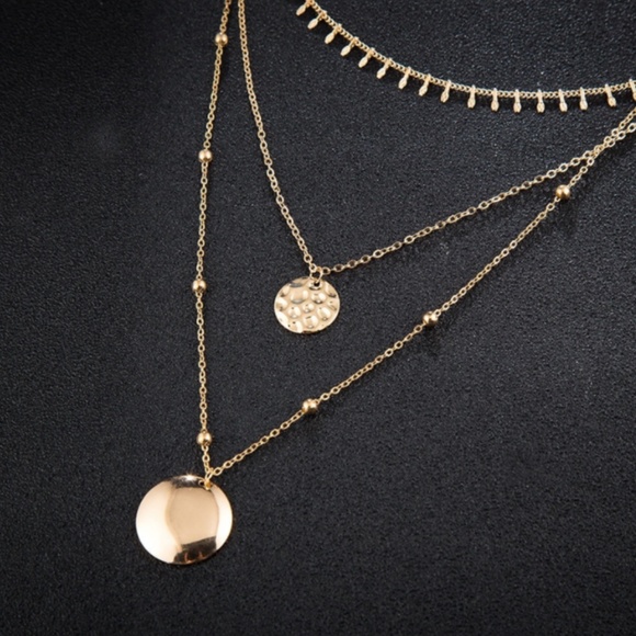 Tribal Layered Hammered Coin Pendant Gold Necklace - Picture 3 of 8